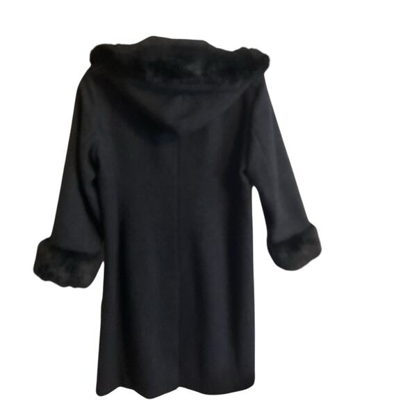 JP 100% Wool Coat Women's 10P (Demi )Charcoal Gray Faux Fur Trim Hooded Overcoat - Picture 11 of 13